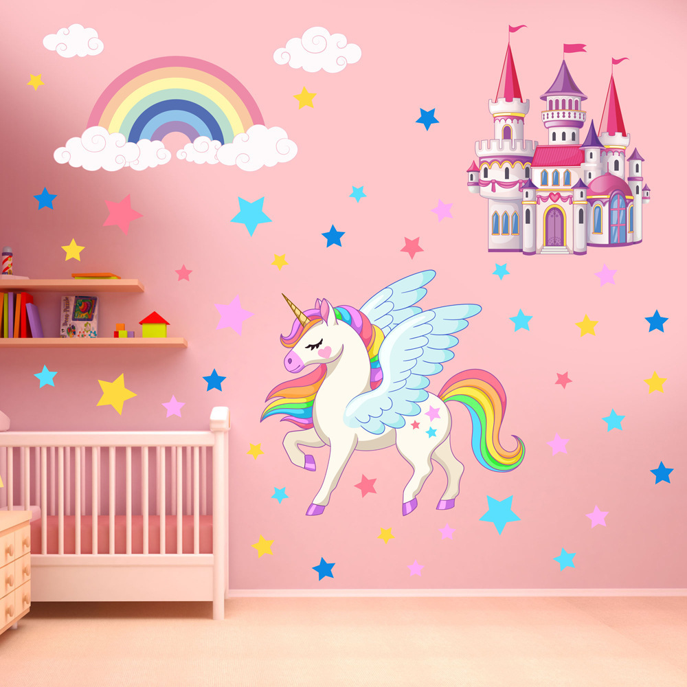 Unicorn Castle Star Rainbow Wall Sticker Children's Room Bedroom Decorative Sticker Self-Adhesive Graffiti Decorative Painting