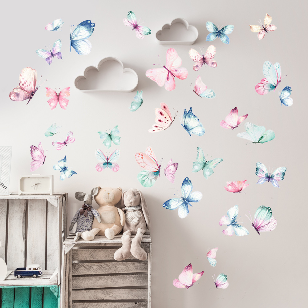 Small fresh colorful butterfly wall stickers for living room and bedroom PVC removable waterproof self-adhesive door stickers