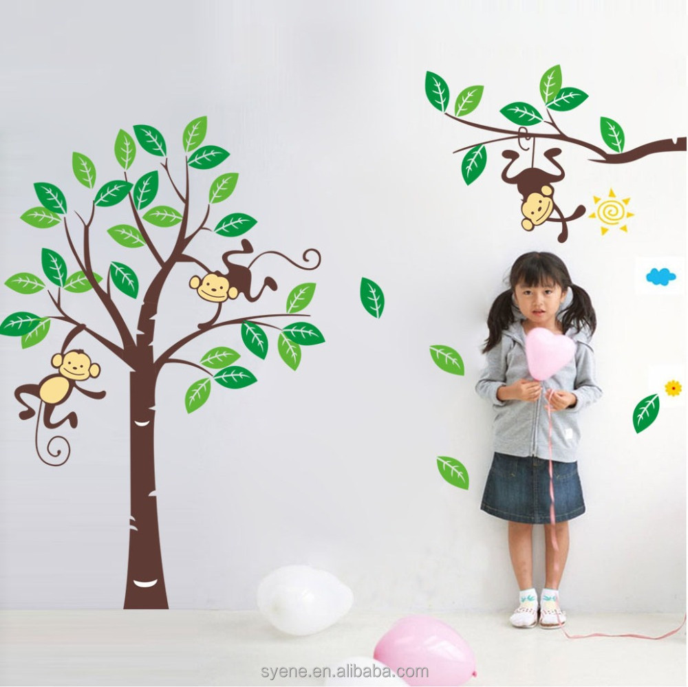 Monkey Climbing Tree Wall Decals Jungle Animal Kids Wall Stickers Baby Nursery Children Bedroom Playroom Wall Decor