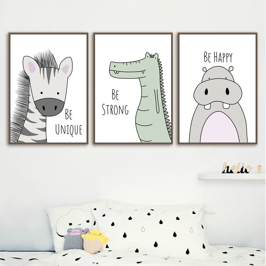 Nordic Zebra Hippo Giraffe Lion Crocodile Paintings Living Room Decor kids canvas print wall art