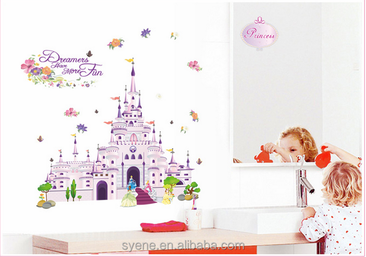 3d kids princess wall stickers nursery flower castle wall sticker decal for baby rooms home decor wallpaper