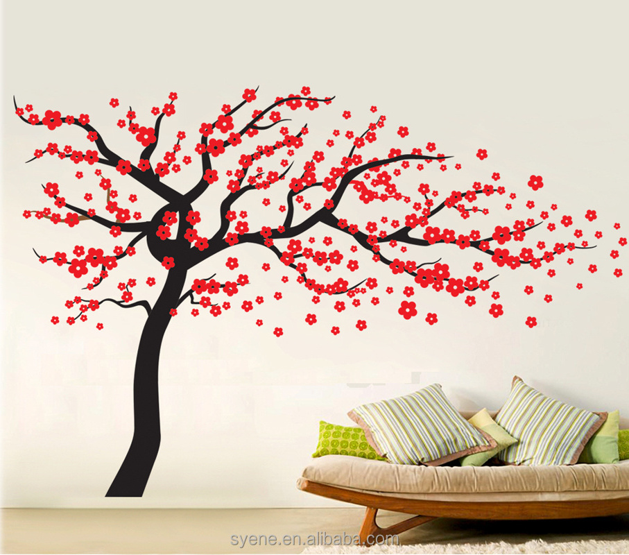 Newest 3d wall sticker sakura tree art vinyl mural flower giant huge large tree wall decoration stickers decal home decor