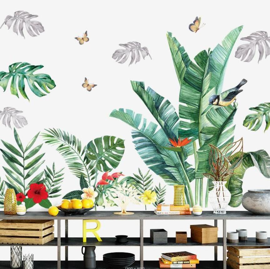 Tropical Plant Leaves Wall Sticker Home Decor Children's Room Nordic Rainforest Green Plants Window Wall Decal