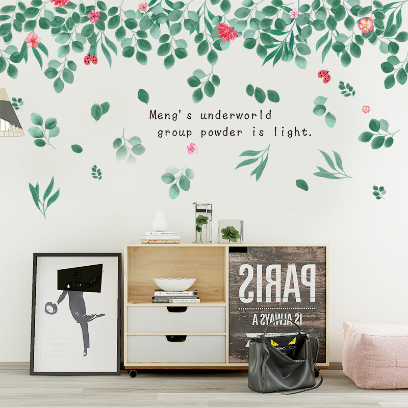 Green Plant Wall Sticker Flower Leaf Leave Wall Decals for Living Room Bedroom Bathroom Office School Decorations