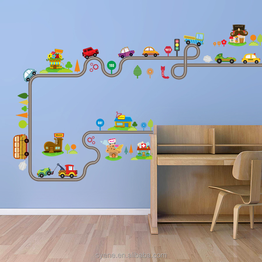 3d Car cartoon wall stickers boy's bedroom home mural art for kids rooms removable home wall decals nursery kids mural