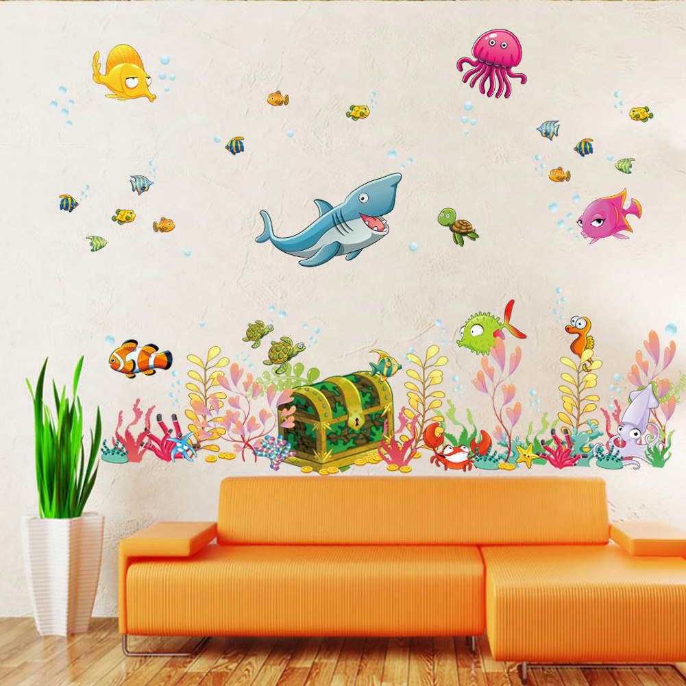 under the Sea Adventure Wall Decals 3D Fish Underwater Stickers Wood and PVC for Kids Bedroom Nursery Bathroom Wall Decor