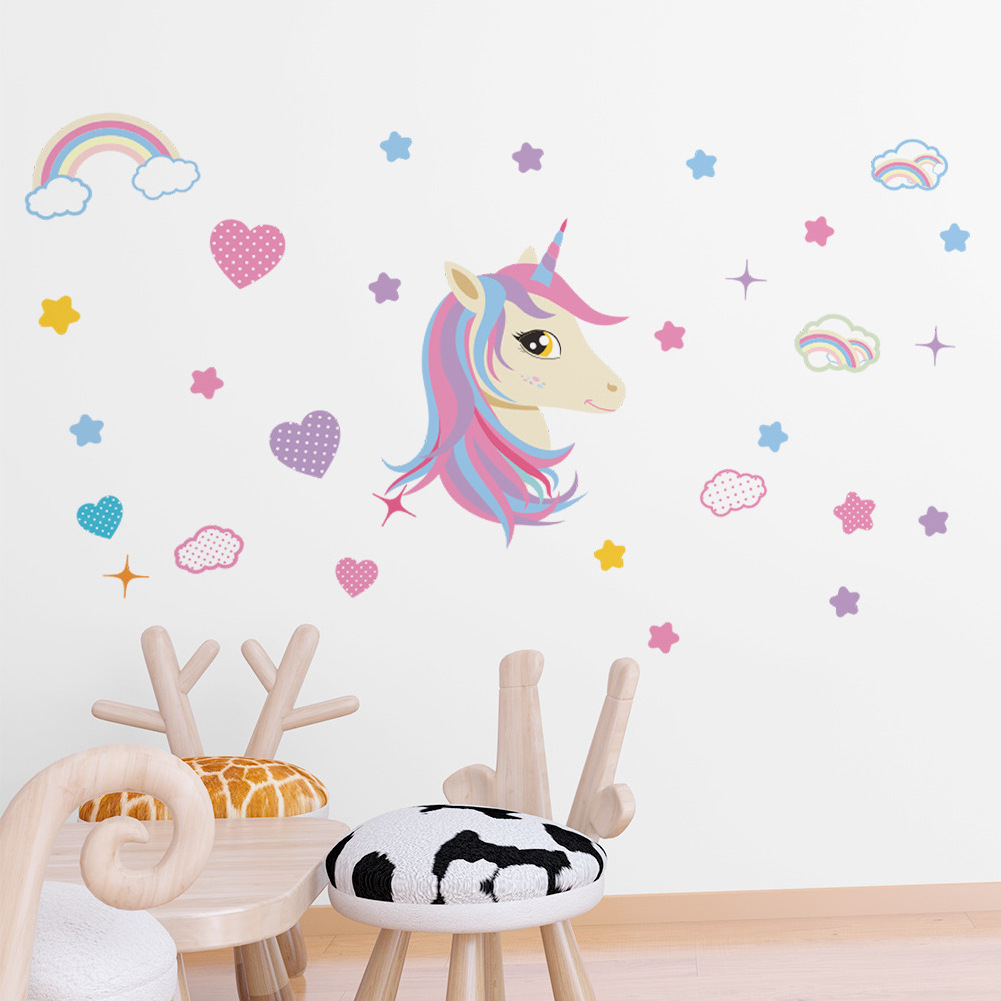 Starry Girl Unicorn Wall Stickers for Kids rooms Girls room Door Wall Decor Removable Vinyl Wall Decals Art Murals Nursery Decor