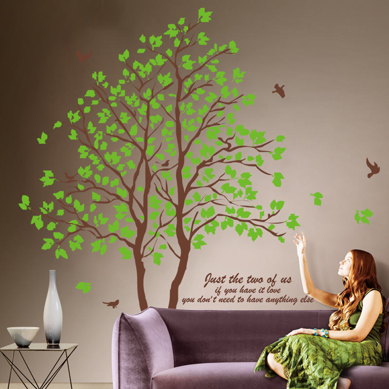 Extra Large Fresh Green Leaves Tree Birds Wall Stickers Mural Decal Giant Size Living Room/TV Background PVC DIY Stickers Art