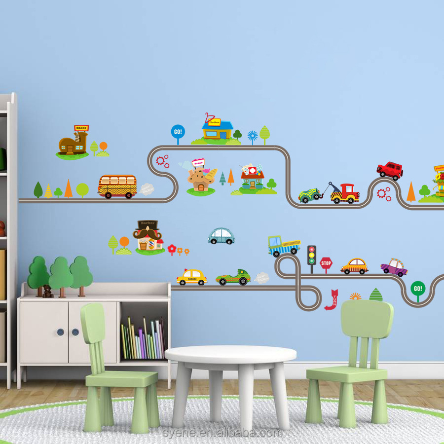 3d Car cartoon wall stickers boy's bedroom home mural art for kids rooms removable home wall decals nursery kids mural