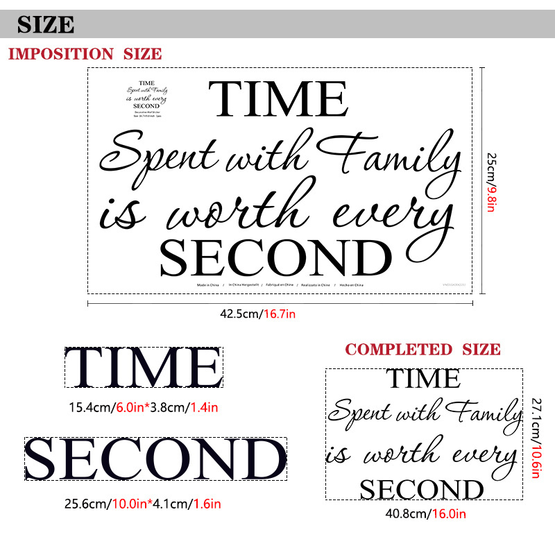 Time Spent with Family is Worth Every Second Giant Great Wall Stickers Removable Art DIY Sticker Home Decal