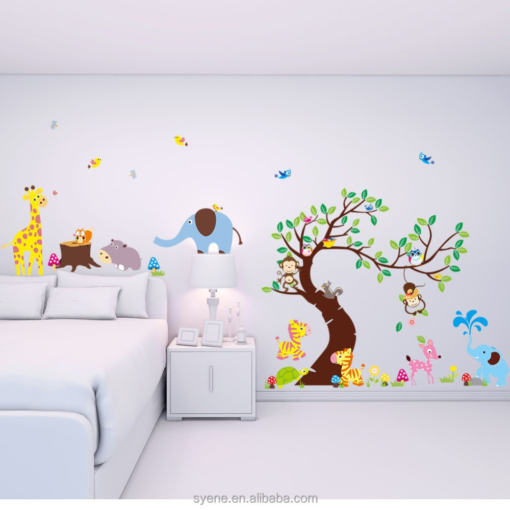 hot Syene 3d Forest animals wall decals kids room / farm animal kids wall stickers / cartoon kids wall decals