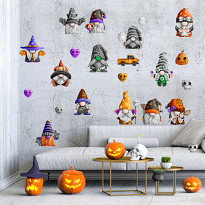 Halloween New Cartoon Dwarf Pumpkin Bat Glass Showcase Party Scene Home Decoration Wall Sticker