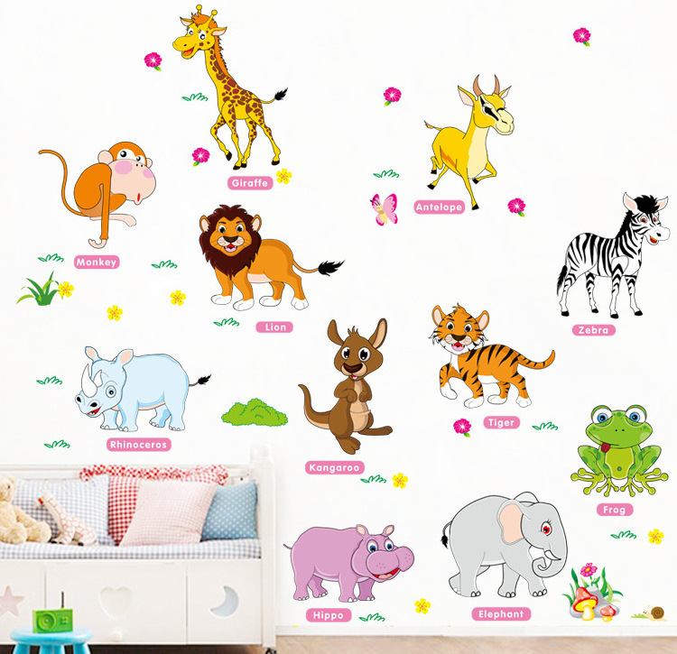 New Animals Wall Stickers for Kids Rooms Safari Nursery Rooms Baby Home Decoration Poster Elephant Giraffe Horse Wall Decals