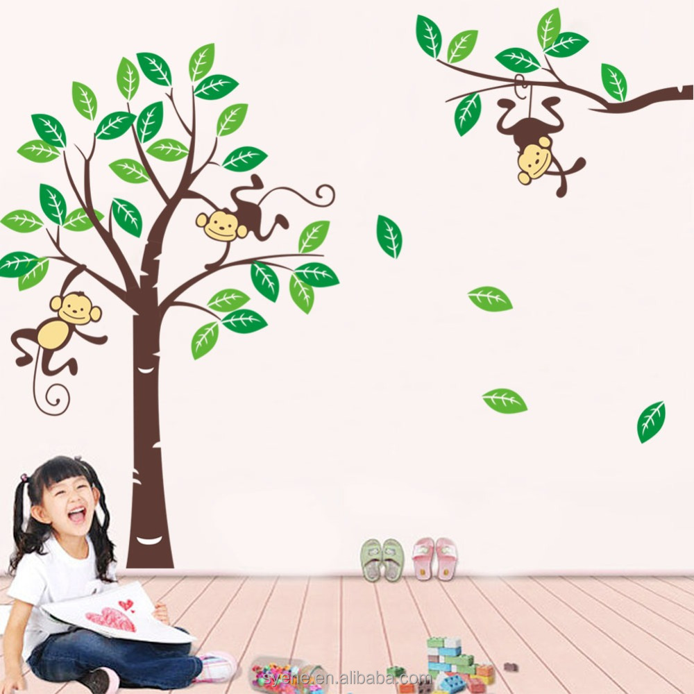 Monkey Climbing Tree Wall Decals Jungle Animal Kids Wall Stickers Baby Nursery Children Bedroom Playroom Wall Decor