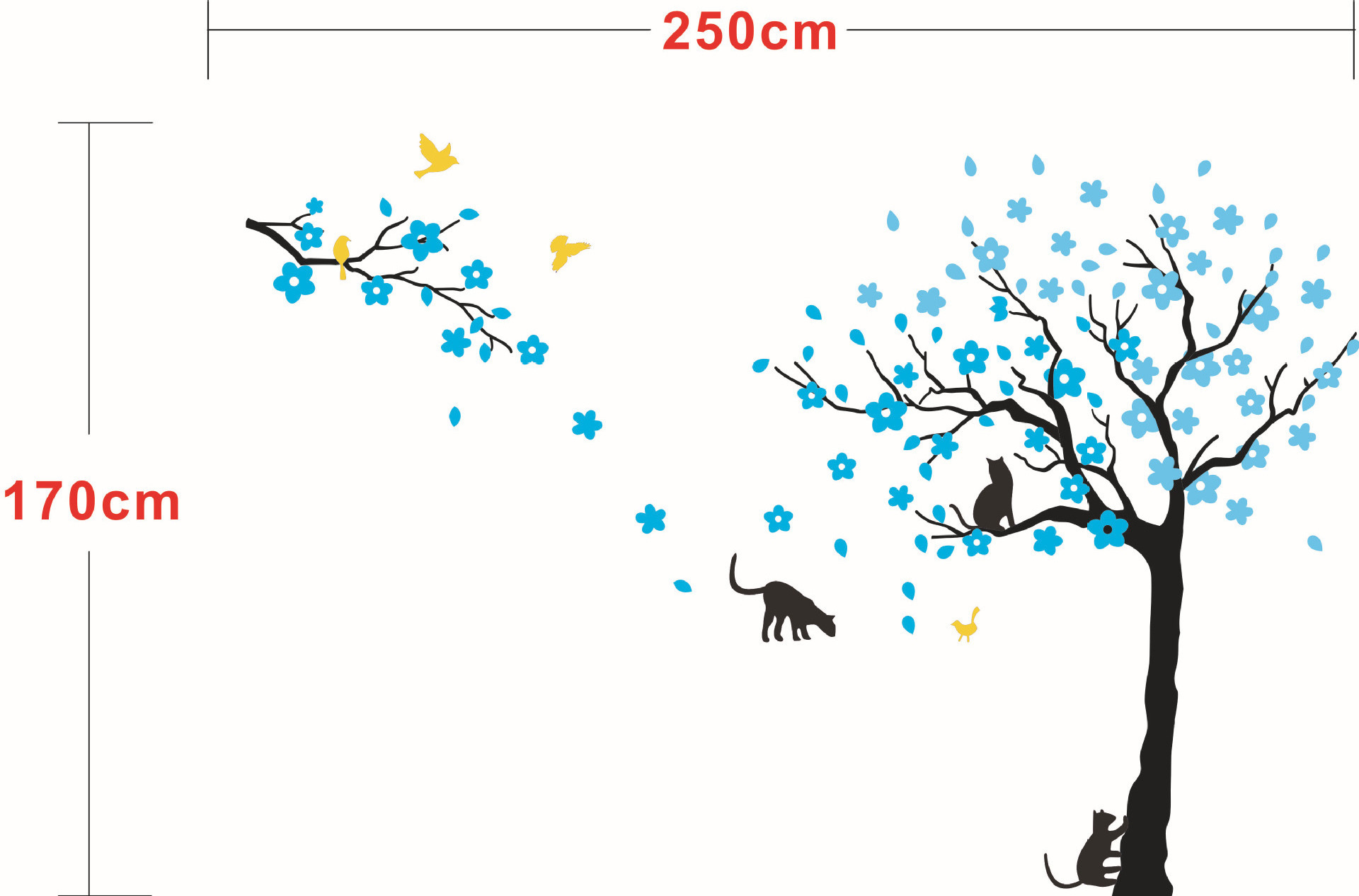 Large Cherry Blossom Tree With Cat Wall Decals Sticker Vinyl Wall Art Kids Rooms Girls Boys Home Decor Modern Wallpaper