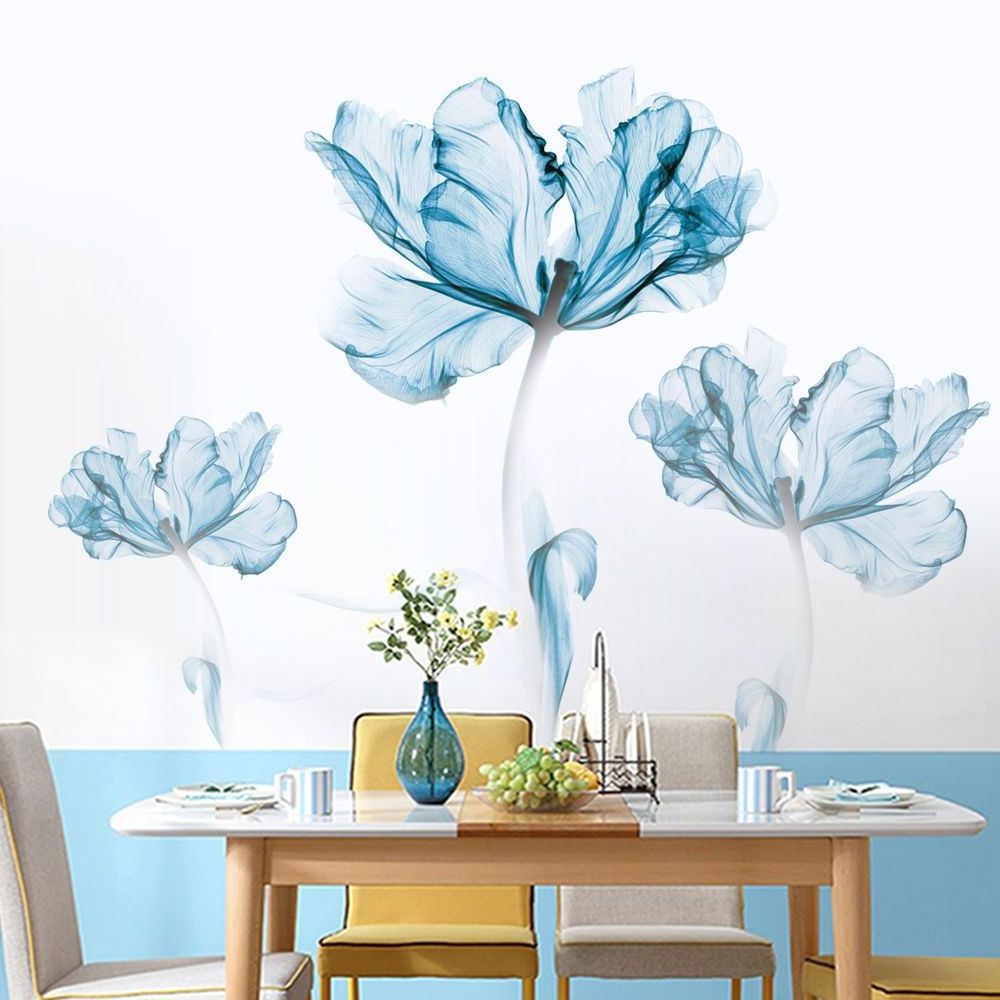 Nordic blue flower plant flower wall sticker sofa room warm background wall decoration sticker self-adhesive wall sticker