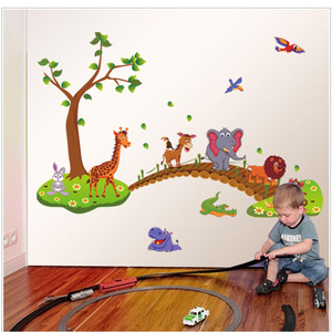 Jungle Animals Wall Stickers for Kids Rooms Safari Nursery Rooms Baby Home Decor Poster Monkey Elephant Horse Wall Decals