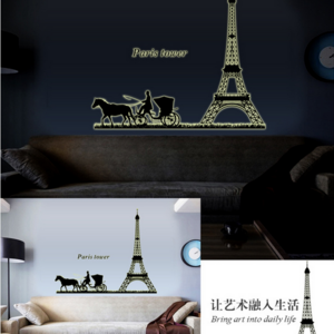 Glow in the dark wall decor paris Eiffel Tower wall sticker large decorative glow in the dark sticker paper room decor 3d decal