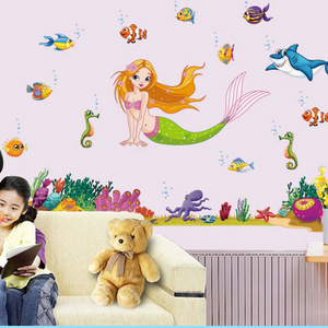 Mermaid Tail Wall Decals for Nursery Girls Bedroom Bathroom 3D Wood Wall Stickers with Quotes Art Theme Baby Bedroom Wall Decor