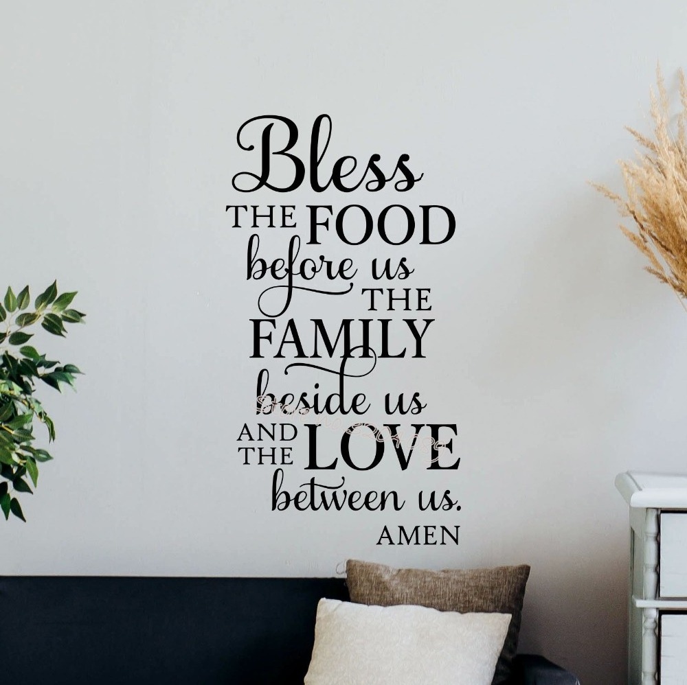 Hot Sales 3D Art Vinyl Wall Stickers 'Bless the Food' Quotes for Home Decor for Living Room and Bathroom