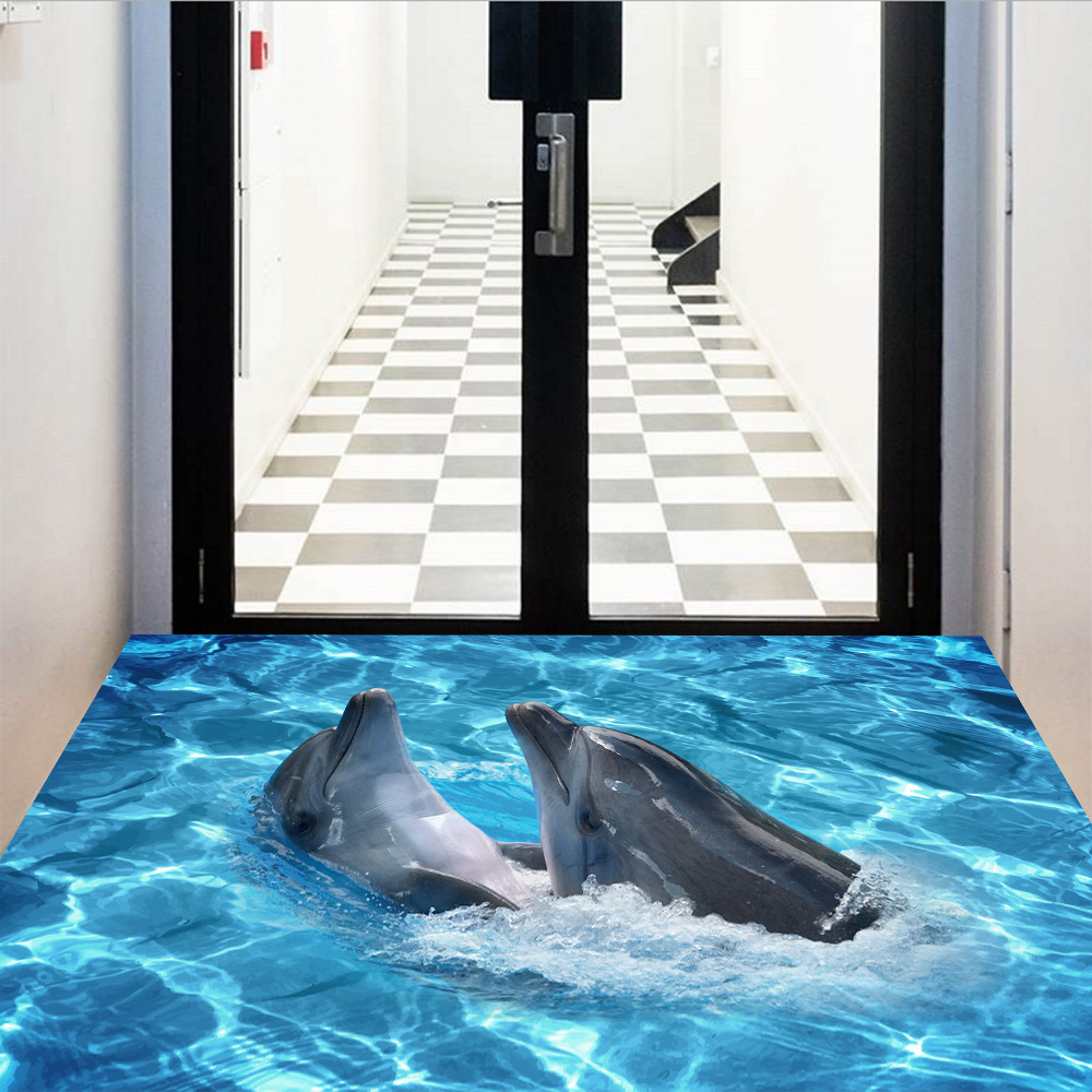 3D fish pond floor stickers for kids rooms bedroom ground Non-slip home floor decoration mural poster wal sticker art decals