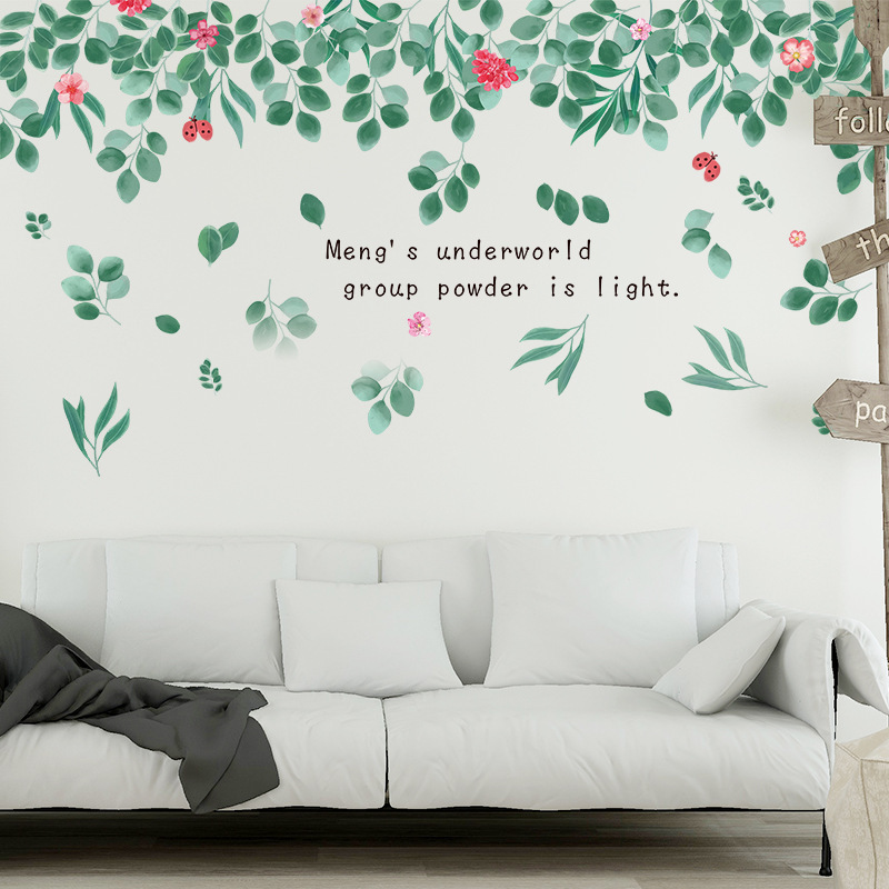 Green Plant Wall Sticker Flower Leaf Leave Wall Decals for Living Room Bedroom Bathroom Office School Decorations