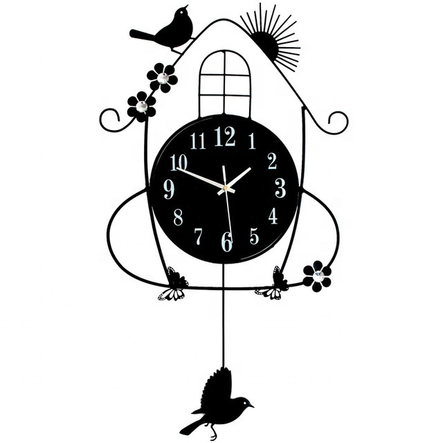 fancy design large vintage rustic metal iron crafts bird sound wall clocks pendulum for farmhouse elderly decorative wall art