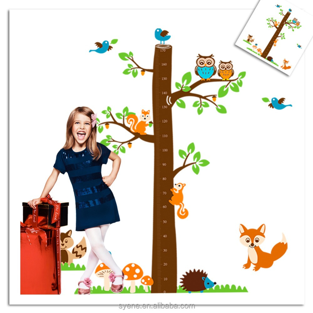 height measurement wall stickers XL 182*185cm lovely owl kids growth chart nursery wall decal owl tree nursery baby wall sticker