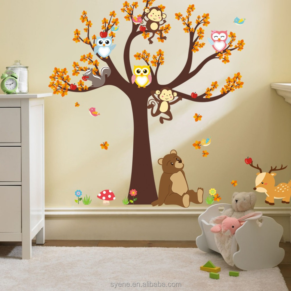 3d cartoon animals wall stickers kindergarten kid playroom wallpapers forest jungle tree monkey wall decal sticker decoration