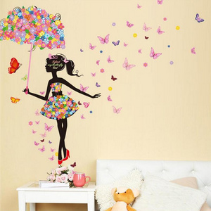 3d Fairy Girl Wall Stickers DIY Butterflies Flowers Mural Decals for House Kids Room Baby Bedroom Decoration