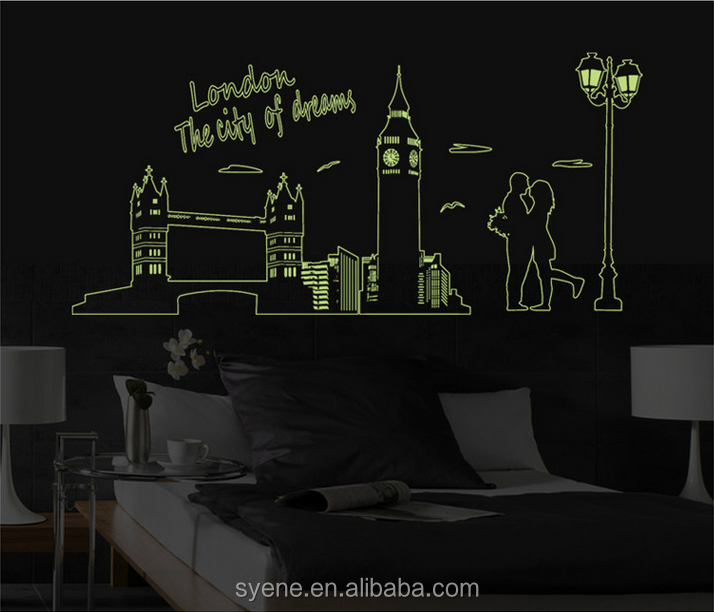 3d wall paper home decor London city of the dreams night glow wall sticker decal glow in the dark sticker wallpaper home decor