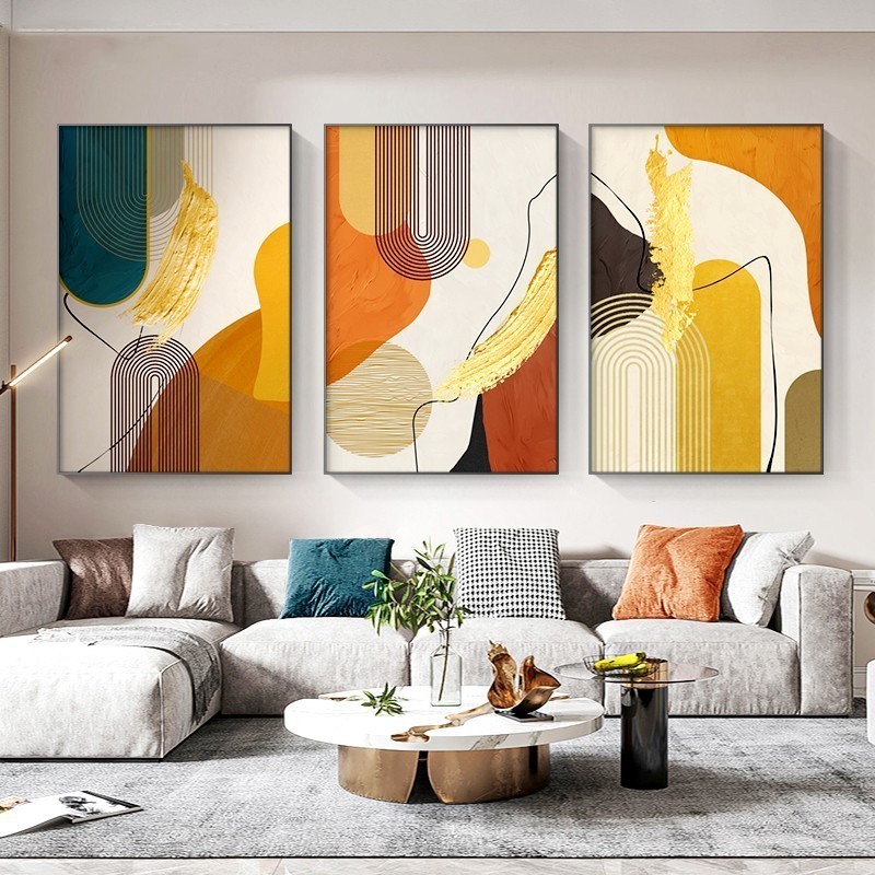 Modern Picture Living Room Decoration Blue Green Yellow Gold Plant Leaf Nordic Print canvas wall art abstract