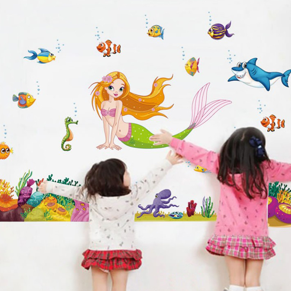 Mermaid Tail Wall Decals for Nursery Girls Bedroom Bathroom 3D Wood Wall Stickers with Quotes Art Theme Baby Bedroom Wall Decor