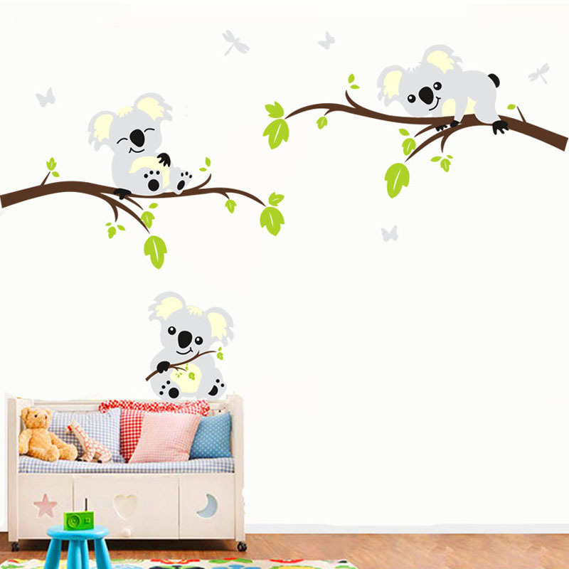 Large Koala Tree Branch DIY Wall Decals Peel and Stick Wall Sticker Nursery Baby Room Art Home Decor Decorate