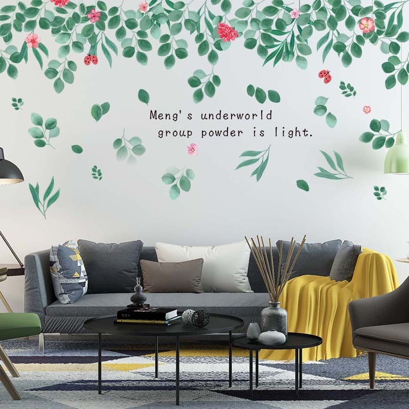 Green Plant Wall Sticker Flower Leaf Leave Wall Decals for Living Room Bedroom Bathroom Office School Decorations