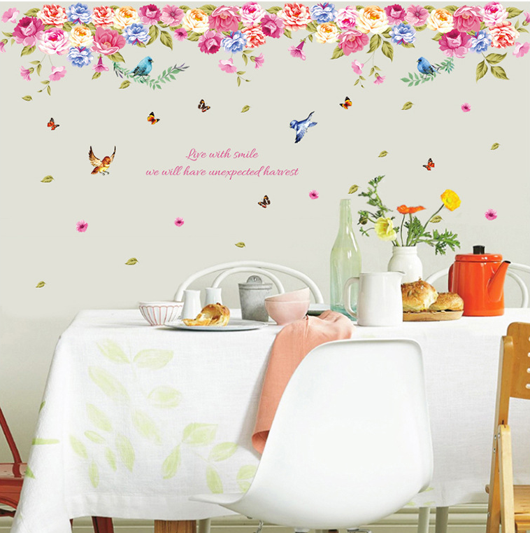 Household Wall stickers home decoration DIY peony rose flower decoration art children's stickers wall room nursery decals