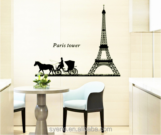 Glow in the dark wall decor paris Eiffel Tower wall sticker large decorative glow in the dark sticker paper room decor 3d decal