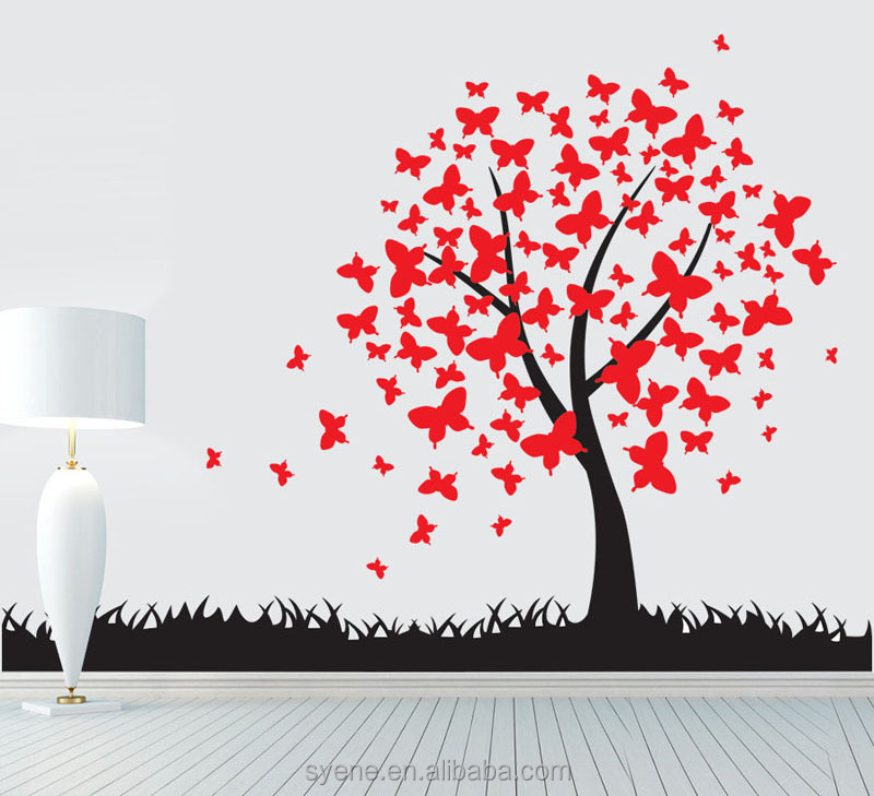 Newest 3d wall sticker sakura tree art vinyl mural flower giant huge large tree wall decoration stickers decal home decor