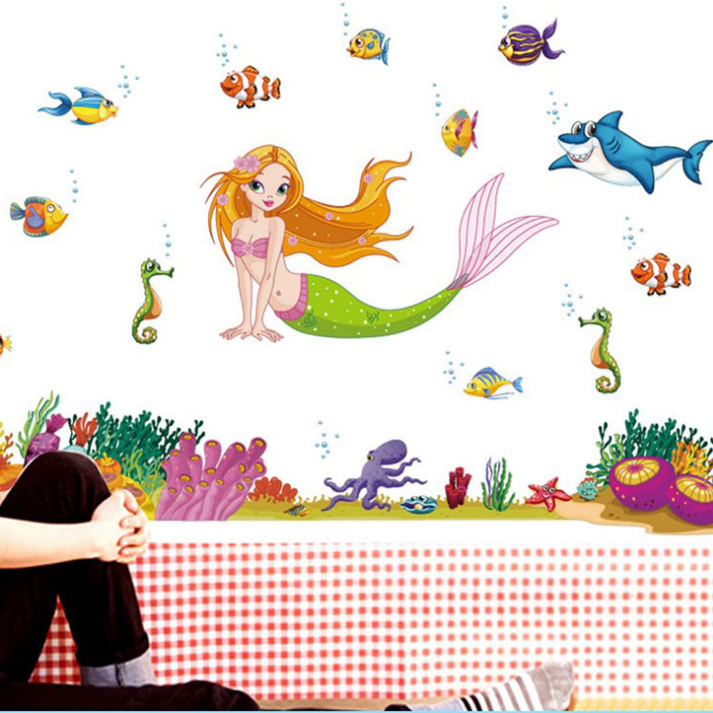 Mermaid Tail Wall Decals for Nursery Girls Bedroom Bathroom 3D Wood Wall Stickers with Quotes Art Theme Baby Bedroom Wall Decor