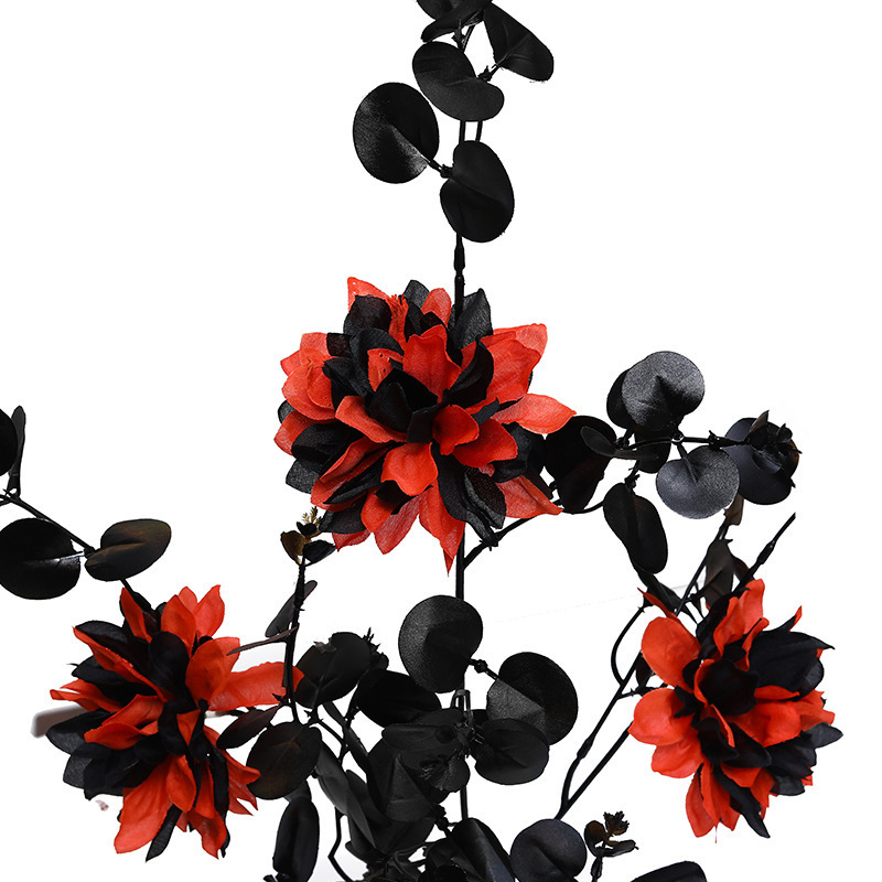 Hot selling Halloween Black Collection Artificial Money Leaf Eucalyptus Flower Bouquet Halloween party event decorations