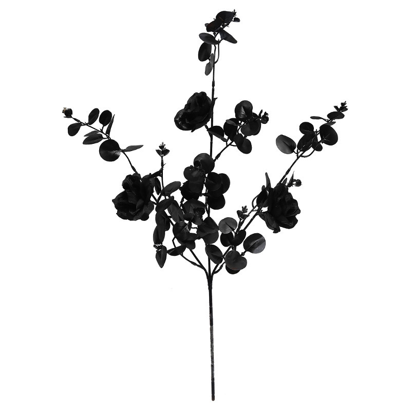 Hot selling Halloween Black Collection Artificial Money Leaf Eucalyptus Flower Bouquet Halloween party event decorations