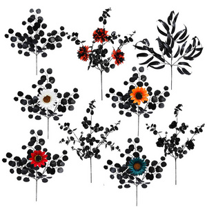 Hot selling Halloween Black Collection Artificial Money Leaf Eucalyptus Flower Bouquet Halloween party event decorations