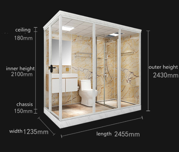 Luxury Portable Integrated Bathroom Pod Prefab Bathroom pods With Toilet Integrated Shower Room Unit