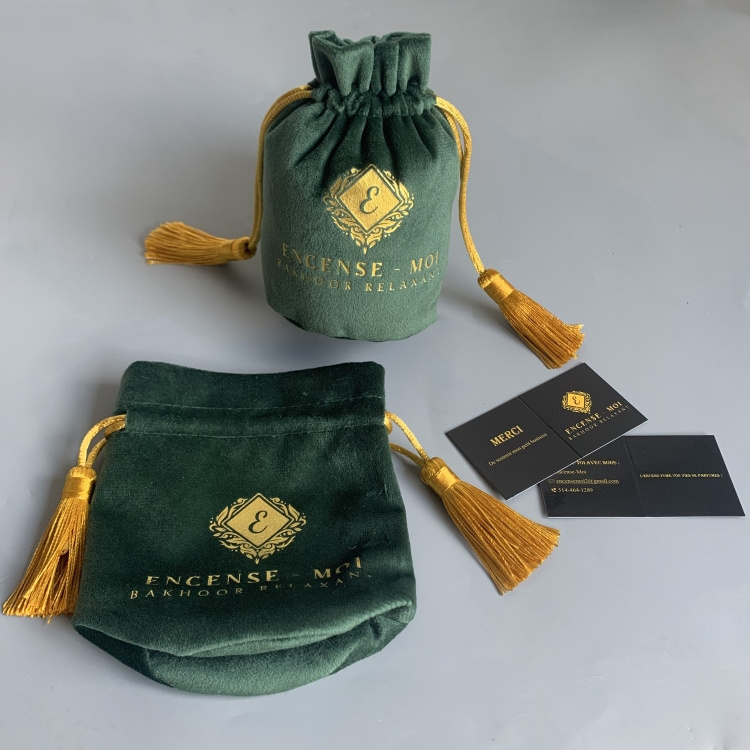 Luxury Custom Dark Green Velvet Pouch Luxurious Velvet Perfume Pouch Bag Perfume Bag With Logo