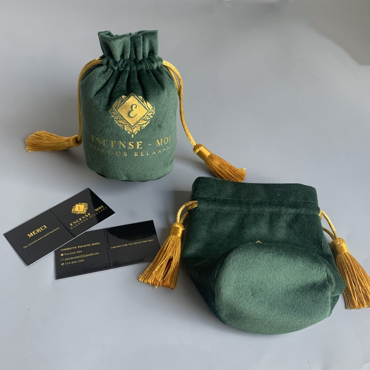 Luxury Custom Dark Green Velvet Pouch Luxurious Velvet Perfume Pouch Bag Perfume Bag With Logo