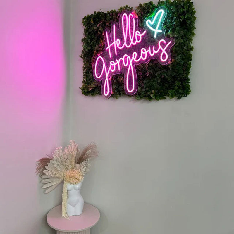 Manufacturer Free Design Custom Led Hello Gorgeous Neon Sign Light Beauty Room Wedding Engagement Party Neon Sign Art Wall Decor