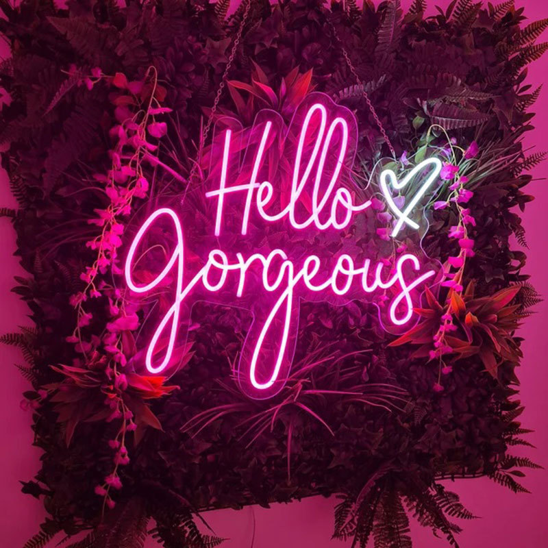 Manufacturer Free Design Custom Led Hello Gorgeous Neon Sign Light Beauty Room Wedding Engagement Party Neon Sign Art Wall Decor