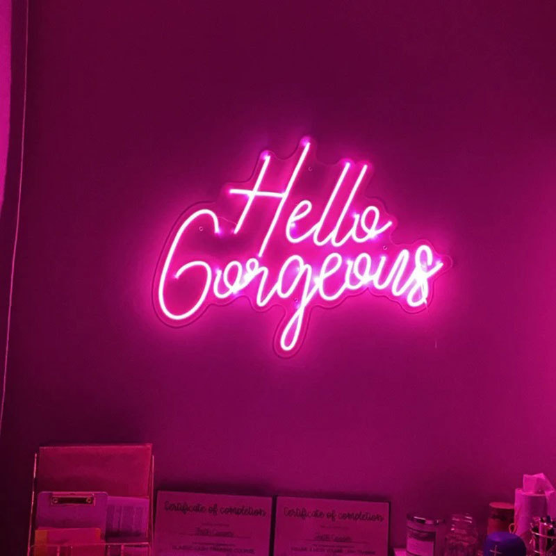 Manufacturer Free Design Custom Led Hello Gorgeous Neon Sign Light Beauty Room Wedding Engagement Party Neon Sign Art Wall Decor