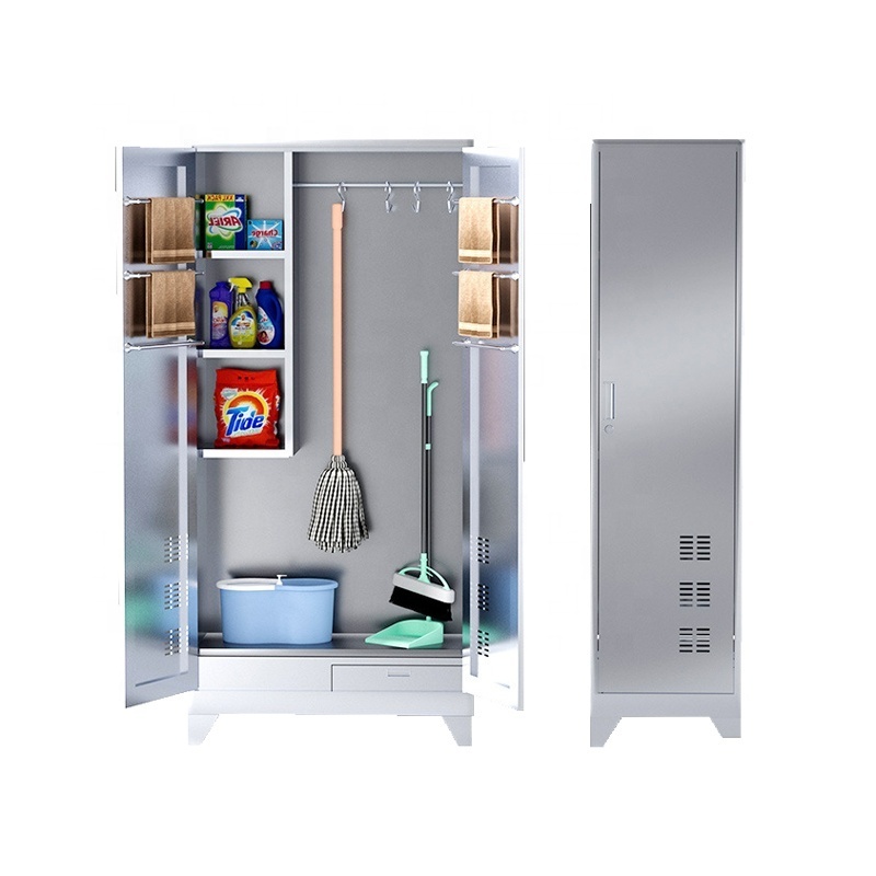 201/304 Fireproof Stainless Steel Cleaning Cabinet Sanitary Ware Lockers Mop, broom, Cleaning Tool Storage Cabinet