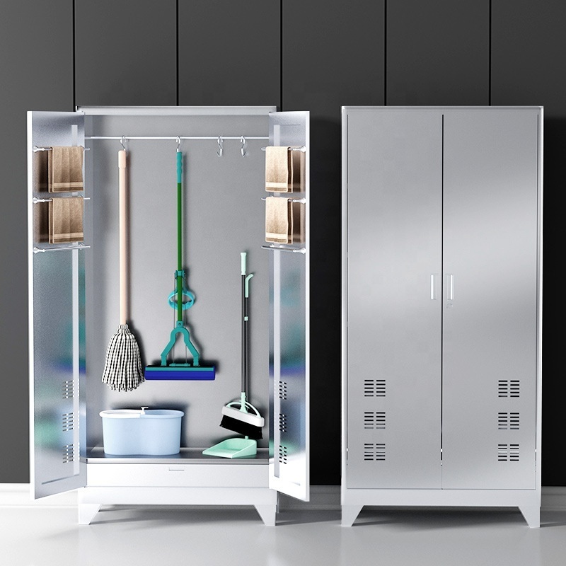 201/304 Fireproof Stainless Steel Cleaning Cabinet Sanitary Ware Lockers Mop, broom, Cleaning Tool Storage Cabinet